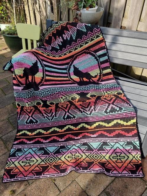 Gehaakte deken/plaid, Early American Inspired, Hobby en Vrije tijd, Breien en Haken, Zo goed als nieuw, Haken, Overige typen, Ophalen of Verzenden