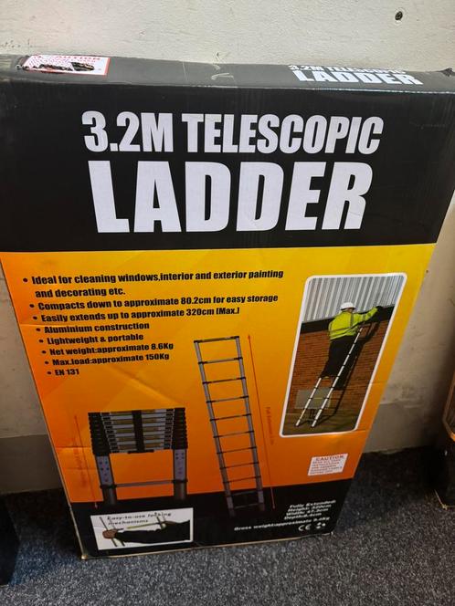 Telescopische Ladder Telescoop vouwladder 3.2 M Aluminium, Doe-het-zelf en Verbouw, Ladders en Trappen, Nieuw, Ladder, 4 meter of meer