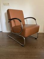 Gispen 407 fauteuil en 443 hocker, chroom, Trento leder, Design, 75 tot 100 cm, Ophalen of Verzenden, Zo goed als nieuw
