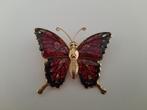 Broche rood-goudkleurige vlinder, Ophalen of Verzenden