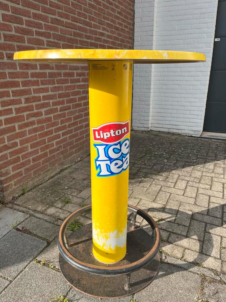 Lipton Ice Tea statafel - Uniek!, Huis en Inrichting, Tafels | Sidetables, Gebruikt, 75 cm of meer, 100 tot 150 cm, Rond, Metaal