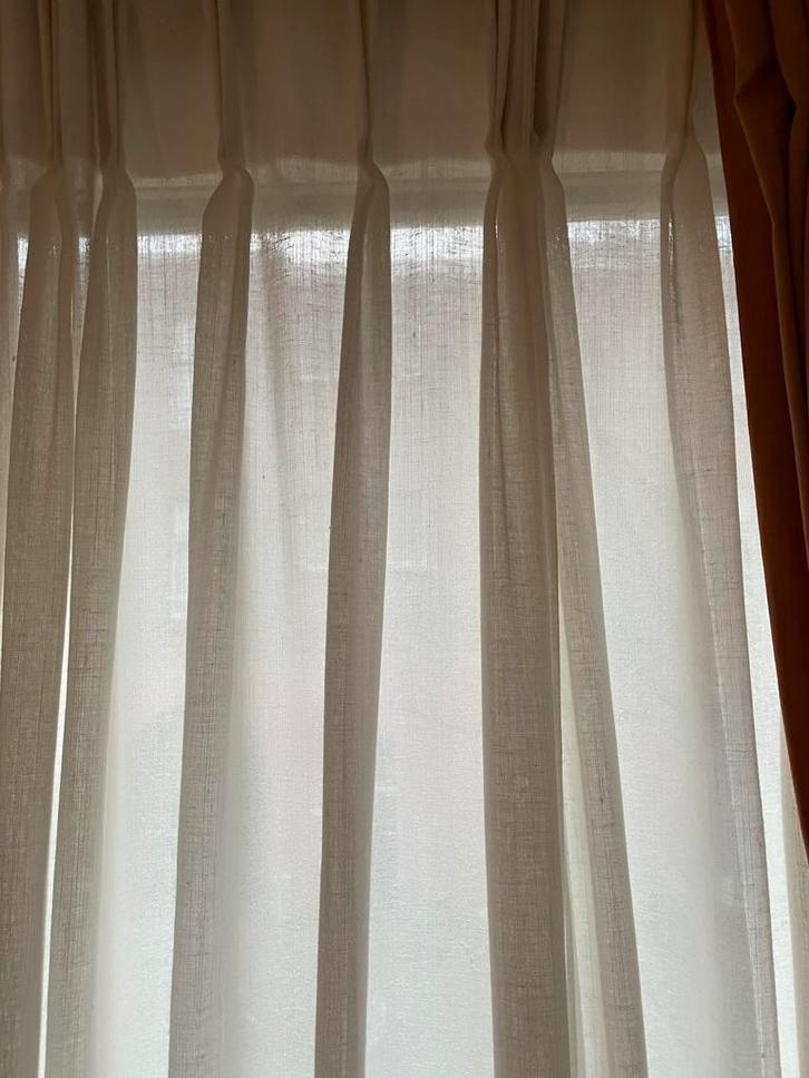 Vitrage Linnenachtige look, 2 stuks, Huis en Inrichting, Stoffering | Gordijnen en Lamellen, Zo goed als nieuw, 150 tot 200 cm