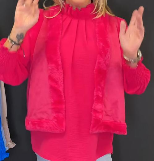 Set fuchsia roze blouse en bodywarmer, Kleding | Dames, Blouses en Tunieken, Zo goed als nieuw, Maat 46/48 (XL) of groter, Roze