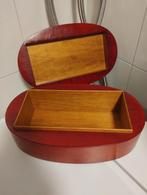 Oud houten met leer bekleed grote bewaardoos trinket, Antiek en Kunst, Curiosa en Brocante, Ophalen of Verzenden