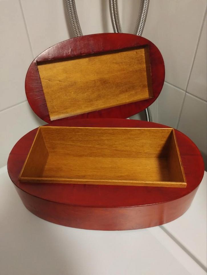 Oud houten met leer bekleed grote bewaardoos trinket, Antiek en Kunst, Curiosa en Brocante, Ophalen of Verzenden
