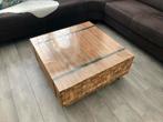 Robuuste teak houten salon tafel met metaal, 50 tot 100 cm, Minder dan 50 cm, Zo goed als nieuw, Metaal
