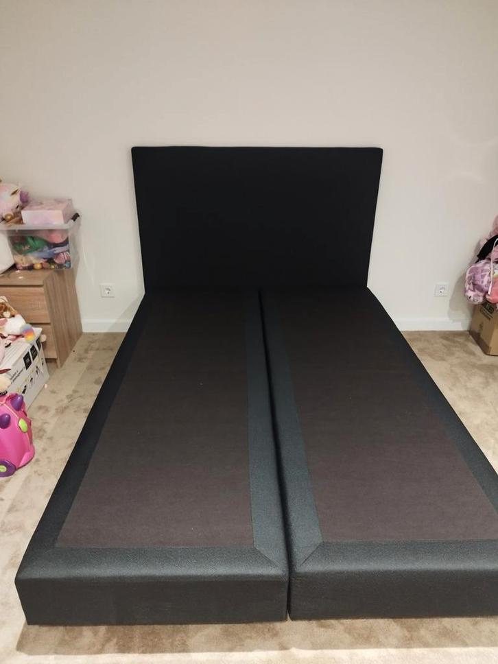 Tweepersoons bedframe met hoofdeinde, Huis en Inrichting, Slaapkamer | Bedden, Gebruikt, Tweepersoons, 140 cm, 200 cm, Stof, Zwart