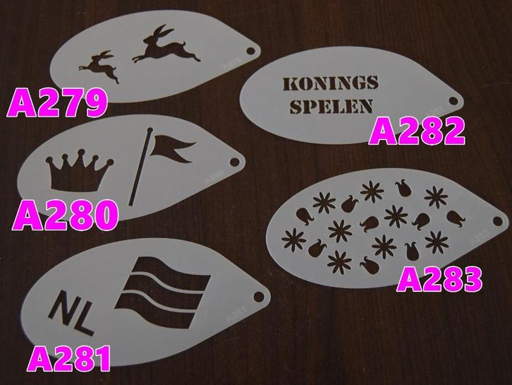 schminken sjablonen vlag kroon haas olifant orca krokodil, Hobby en Vrije tijd, Feestartikelen, Nieuw, Schmink, Carnaval, Ophalen of Verzenden