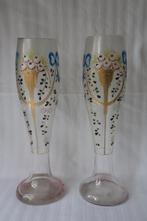 Antiek paar Art Nouveau glazen vazen c 1900-1910, Ophalen of Verzenden