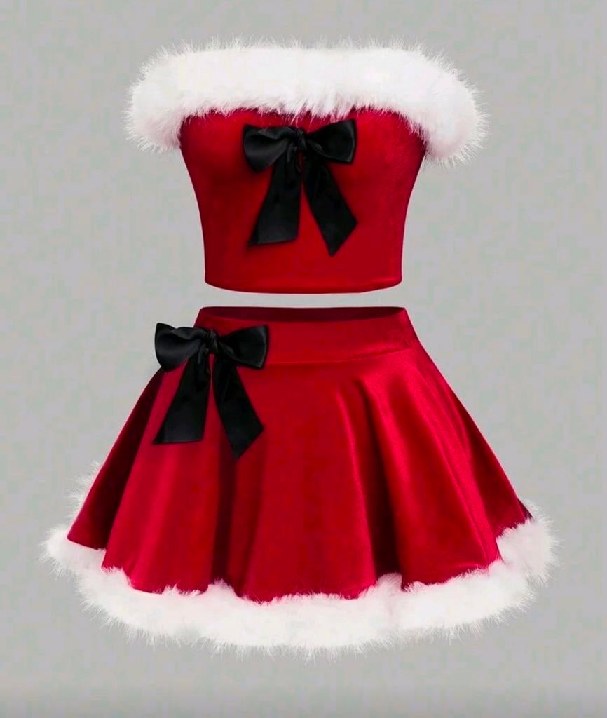 NIEUW!! Dames kerst set. Rood fluwelen top & rok met bont., Ophalen of Verzenden, Nieuw, Kleertjes