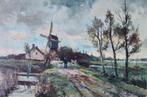 M. Leonardus Middelhoek (1898-1986)-Landschap met molen, Antiek en Kunst, Kunst | Schilderijen | Klassiek, Ophalen of Verzenden