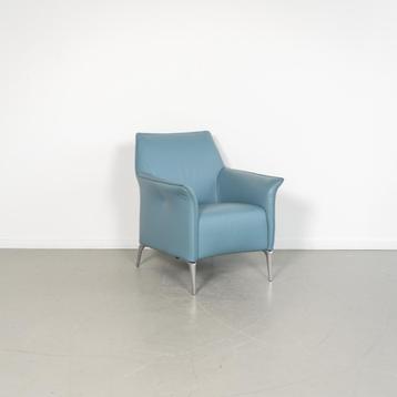 1x Leolux Mayuro Fauteuil Lichtblauw Leer - Chroom beschikbaar voor biedingen