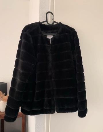 Carmen marc Valvo jas zwart onyx faux bont maat L beschikbaar voor biedingen