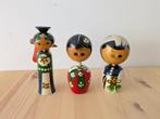 3 vintage jaren 60 houten Kokeshi bobbleheads uit Korea, Ophalen of Verzenden