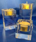 Sert van drie glazen waxinelichthouders, Huis en Inrichting, Woonaccessoires | Kandelaars en Kaarsen, Minder dan 25 cm, Overige materialen