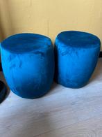 2x blauwe poef, Huis en Inrichting, Banken | Voetenbanken en Poefen, Ophalen, Minder dan 50 cm, Rond, Minder dan 50 cm