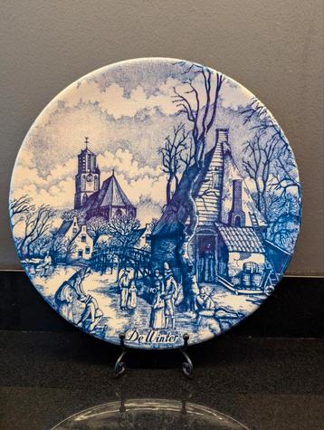 Delfs Blauw wandbord "De Winter", made in Holland  beschikbaar voor biedingen