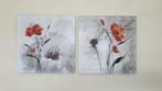 Schilderijen klaproos grijs/zwart/rood 2 stuks 50x50 cm, Huis en Inrichting, Woonaccessoires | Schilderijen, Tekeningen en Foto's