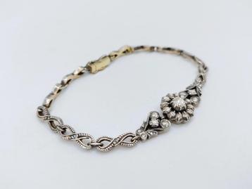 14 karaats gouden en zilveren armband met 34 roosdiamanten beschikbaar voor biedingen