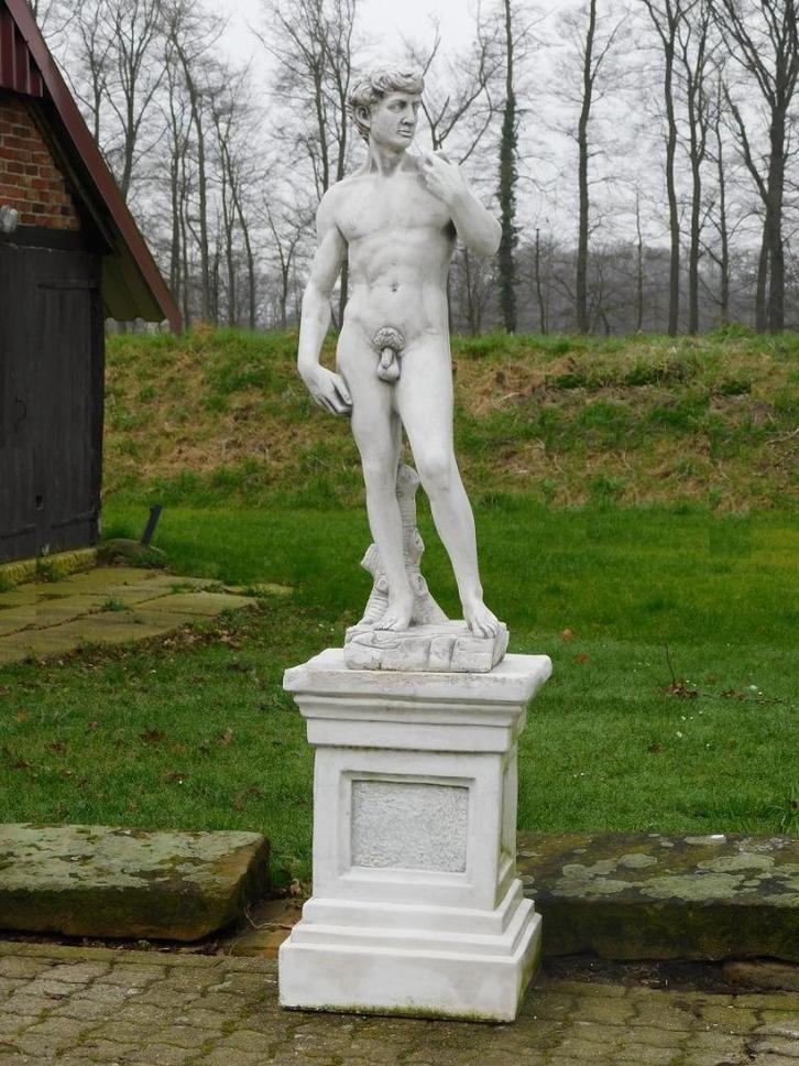 Beeld David XL op Sokkel - 170 cm - Steen, Tuin en Terras, Tuinbeelden, Nieuw, Steen, Ophalen of Verzenden