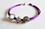 PAARSE PANDORA KOORDARMBAND MET BEDELS, Ophalen, Paars, Zilver, Met strass