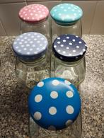 5 glazen potten met Polkadots, Ophalen of Verzenden, Nieuw, Glas, Pot, Bus of Blik