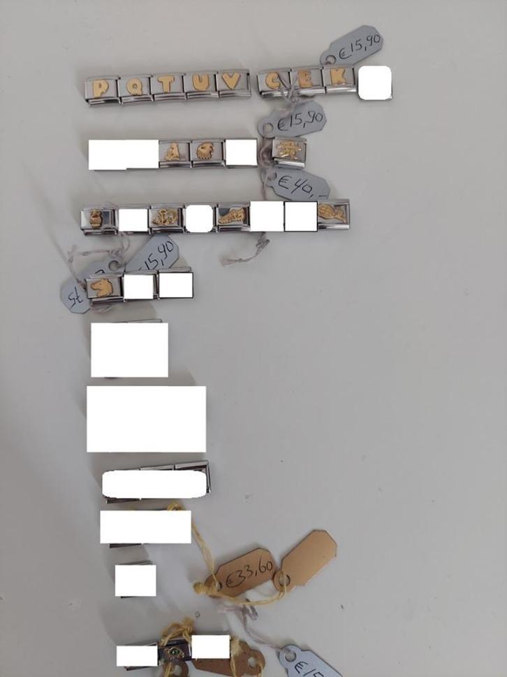 Nomination verschillende van letters tot figuren in goud, Sieraden, Tassen en Uiterlijk, Bedels, Nieuw, Overige merken, Goud, 4 bedels of meer