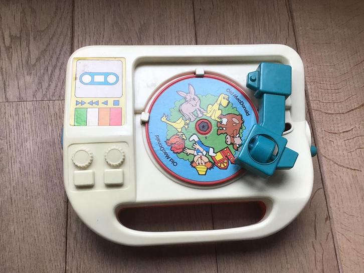 Platenspeler van Toy record Blue-Box met 4 singels vintage, Verzamelen, Speelgoed, Gebruikt, Ophalen of Verzenden