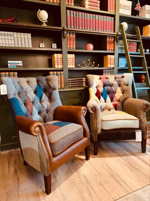 CHESTERFIELD PATCHWORK MULTICOLOR FAUTEUIL ALBANY TWEED STOF, Huis en Inrichting, Fauteuils, Nieuw, Stof, 75 tot 100 cm, Ophalen of Verzenden