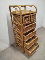 Groot vintage rotan/rieten opbergmeubel met 6 schuiven/lades, Huis en Inrichting, Kasten | Ladekasten, Overige materialen, Minder dan 50 cm