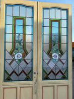 Set Jugendstil openslaande glas in lood deuren 257x154cm., Ophalen