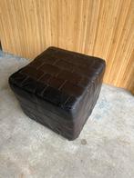 Mid-Century Leather Patchwork Poef Ottoman Kubus, Huis en Inrichting, Banken | Voetenbanken en Poefen, Ophalen of Verzenden, Gebruikt