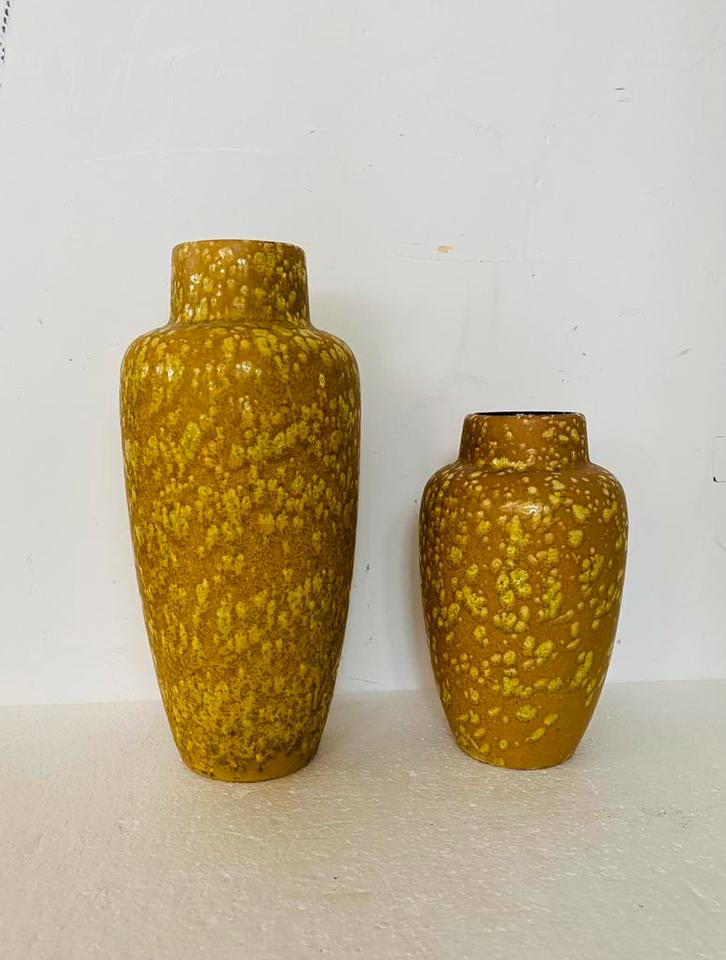 Scheurich keramiek vazen (2) West Germany, Huis en Inrichting, Woonaccessoires | Vazen, Gebruikt, Geel, Minder dan 50 cm, Aardewerk of Porselein