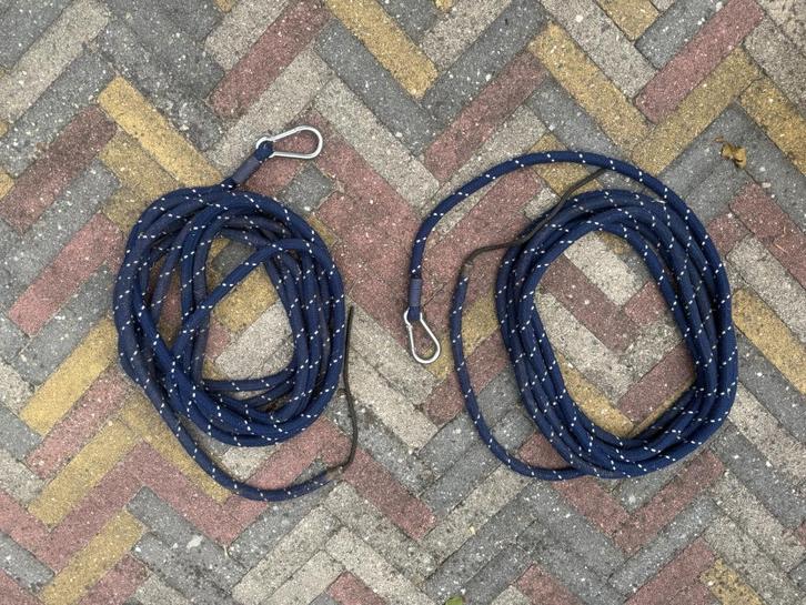 2 Trailerlaad- of lange lijnen / loswerk touwen 7.70m, Dieren en Toebehoren, Paarden en Pony's | Hoofdstellen en Tuigage, Zo goed als nieuw