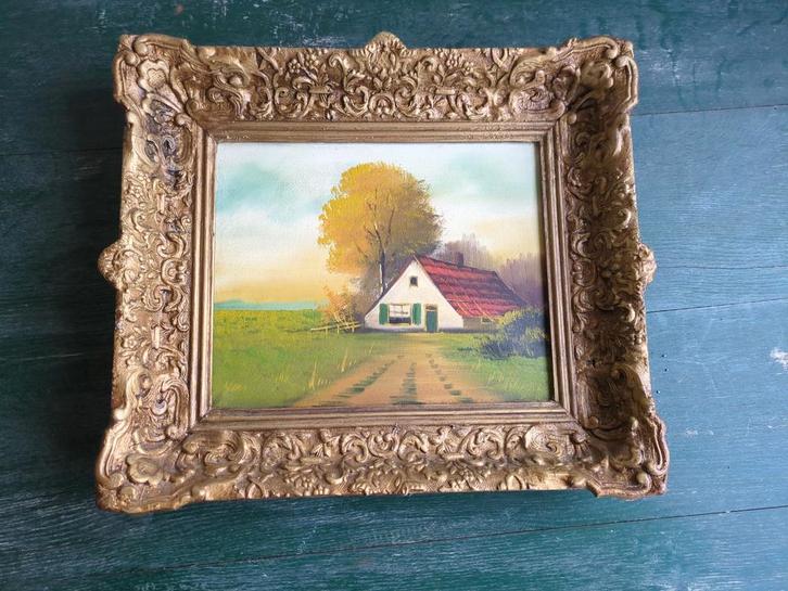 Schilderij: Wit huis met rode dak in lijst, Antiek en Kunst, Kunst | Schilderijen | Klassiek, Ophalen of Verzenden