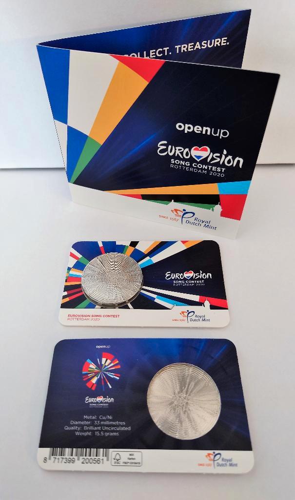 65 jaar Eurovisie Songfestival Penning in coincard, Postzegels en Munten, Penningen en Medailles, Overige materialen, Nederland
