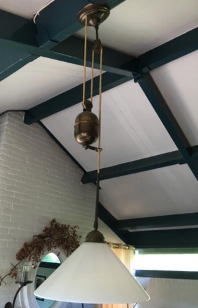 Berliner Hanglamp met Katrol, Huis en Inrichting, Lampen | Hanglampen, Gebruikt, 75 cm of meer, Glas, Ophalen of Verzenden