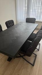 Zwarte Visgraad Eettafel met 5 Stoelen, Huis en Inrichting, Tafels | Eettafels, 100 tot 150 cm, 200 cm of meer, Ophalen of Verzenden