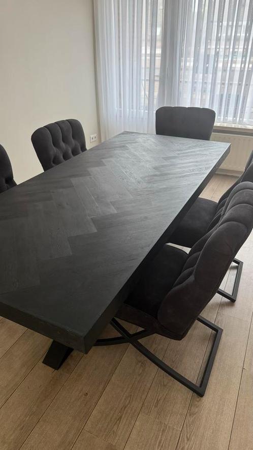 Zwarte Visgraad Eettafel met 5 Stoelen, Huis en Inrichting, Tafels | Eettafels, Zo goed als nieuw, 100 tot 150 cm, 200 cm of meer