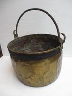 Antieke grote koperen openhaardhout bak gesmeed 42cm rond, Ophalen of Verzenden, Koper