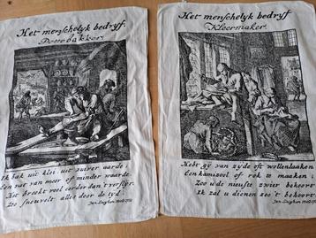 2 theedoeken met afbeelding van oude beroepen  beschikbaar voor biedingen
