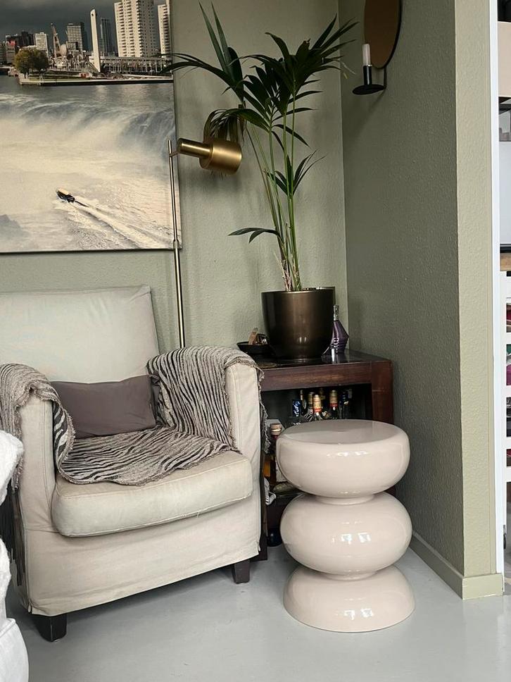 Mooie BIJZETTAFEL beige Loods 5, Huis en Inrichting, Tafels | Bijzettafels, Zo goed als nieuw, Rond, 45 tot 60 cm, Minder dan 55 cm