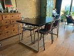 Zware tafel met rvs onderstel (mahonie blad zwart), Huis en Inrichting, Tafels | Eettafels, Zo goed als nieuw, Vijf personen of meer