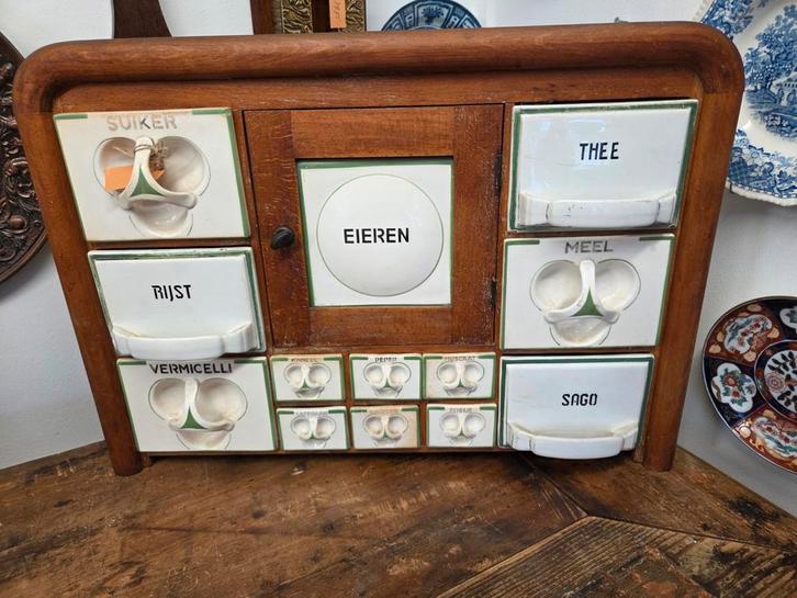 Vintage Kruidenrek met keramische potjes, Antiek en Kunst, Antiek | Keukenbenodigdheden, Ophalen