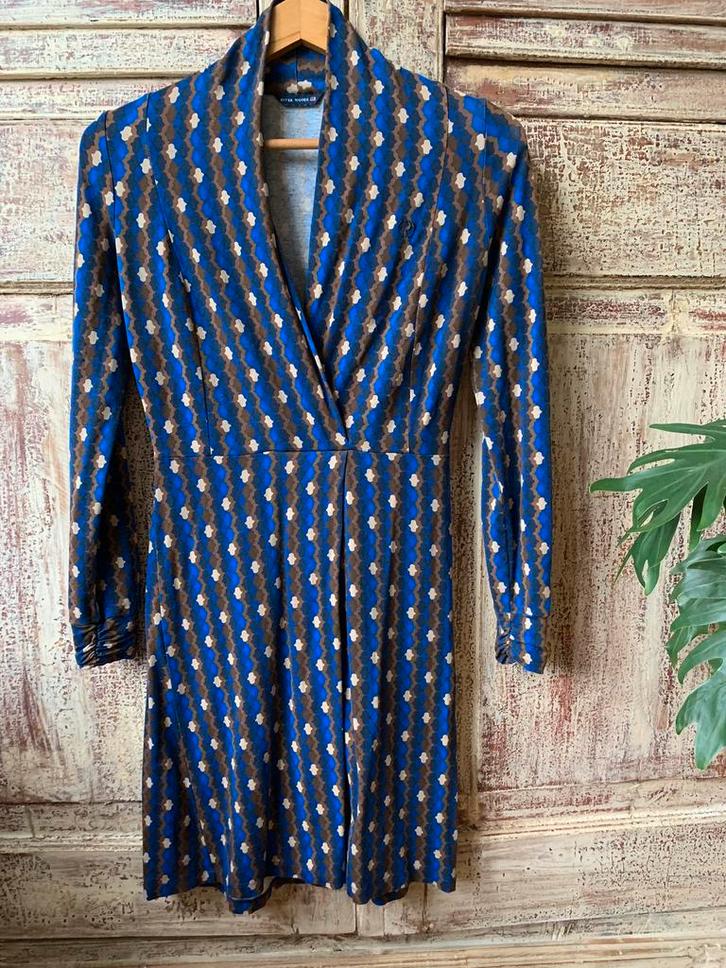 River Woods jurkje maat XS blauw bruin crème print, Kleding | Dames, Jurken, Zo goed als nieuw, Maat 34 (XS) of kleiner, Blauw