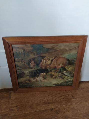 Prachtige antieke prent met noten lijst, uit boedel van oma. beschikbaar voor biedingen