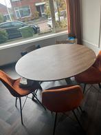 Ronde eettafel met metalen onderstel - opknapper, Huis en Inrichting, Tafels | Eettafels, Ophalen, Gebruikt, 100 tot 150 cm, Rond
