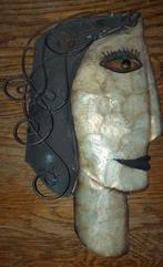 Vintage kubistisch vrouwelijk hoofd sculptuur metaal, Ophalen of Verzenden