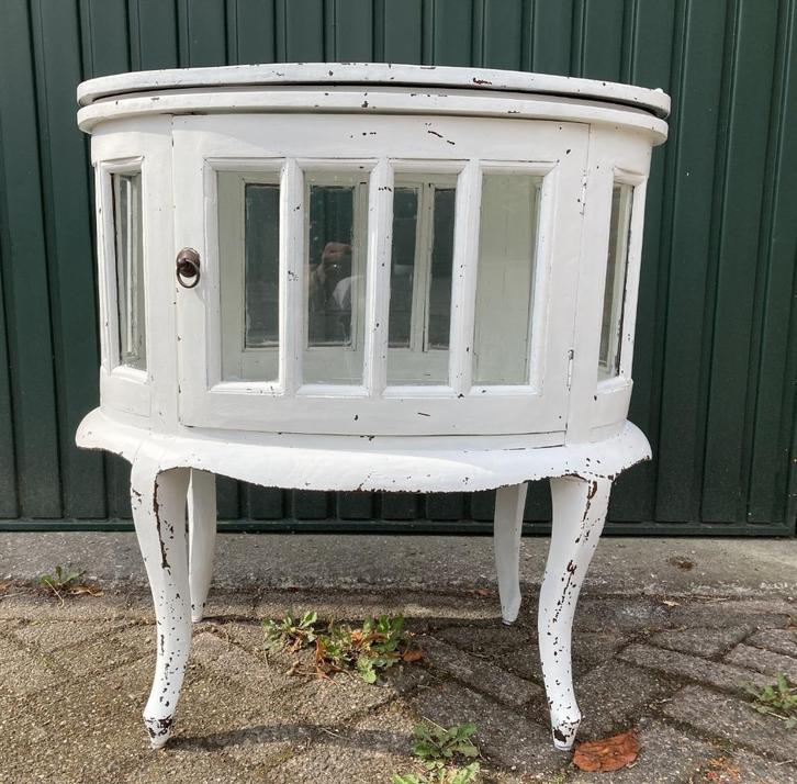 Brocante wit houten theekastje met los dienblad, Huis en Inrichting, Woonaccessoires | Overige, Gebruikt, Ophalen