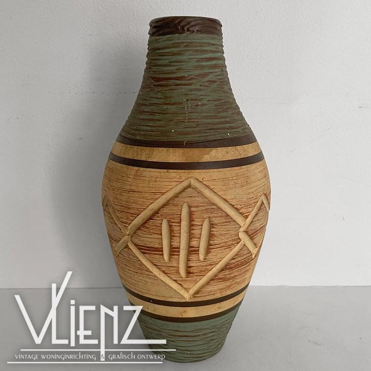Vintage, midcentury, retro vaas 249-20 groen en beige, Verzamelen, Retro, Huis en Inrichting, Ophalen of Verzenden